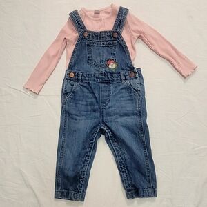 Old Navy Denim Jumpsuit With Matching Long- Sleeve Onesie, Size 18-24M